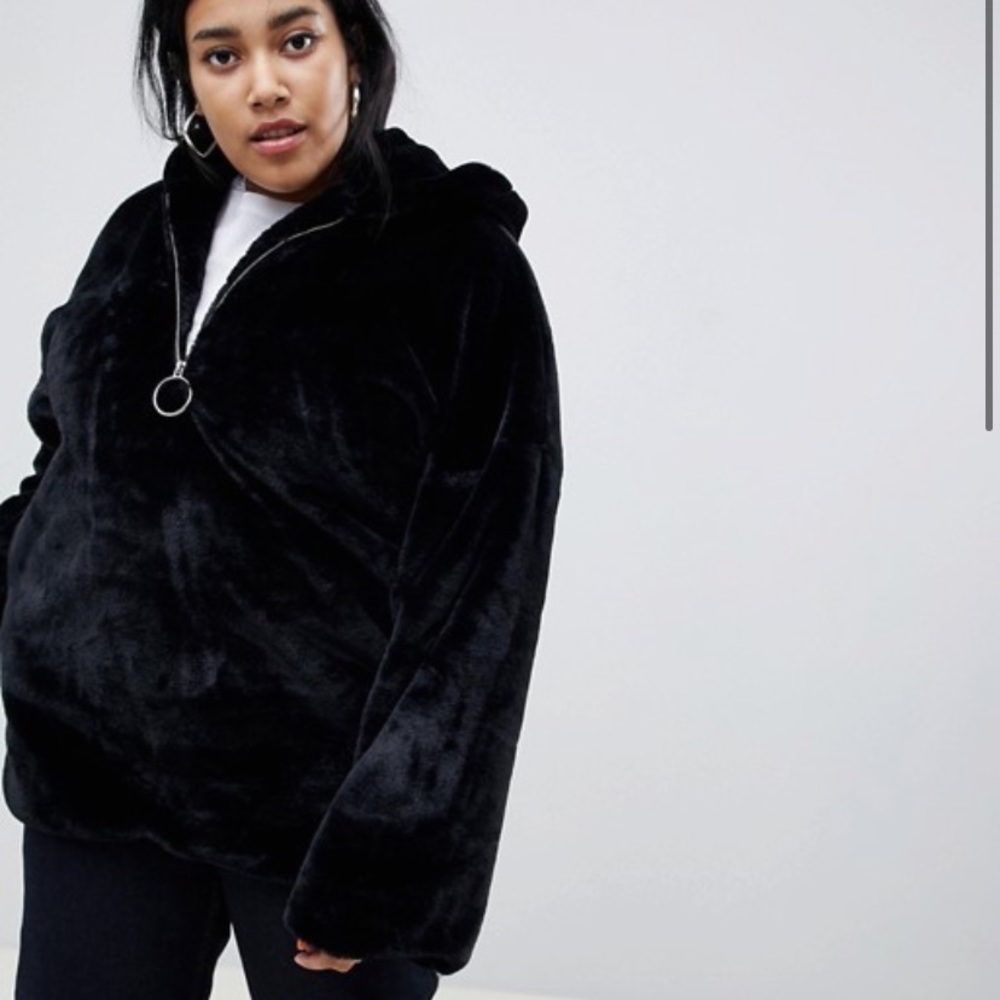 Glamorous Curve half zip hooded jacket in faux fur